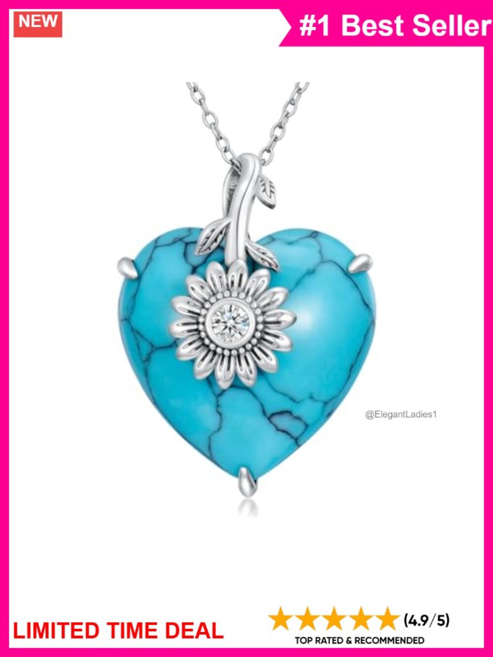 Sterling Silver Turquoise Heart Pendant Necklace 16in Cable Chain Adjustable